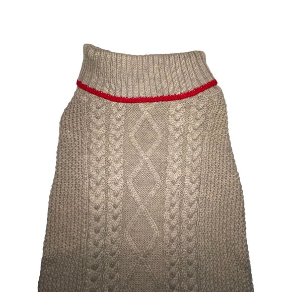 NWT Top Paw Thick Tan With Red Stripe Turtleneck Cable Sweater Winter Dog Large - Picture 2 of 6